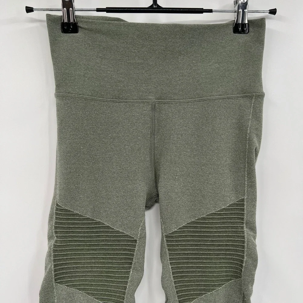 Alo Yoga High Waist‎ Moto Leggings Olive Green Mesh Panel Small